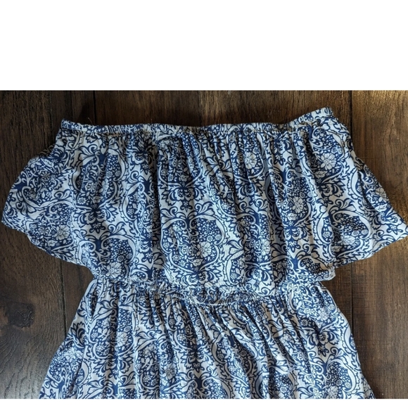 YIDARTON WOMEN'S STRAPLESS MAXI DRESS Stretchy Blue & White Floral Print Large - Picture 4 of 16